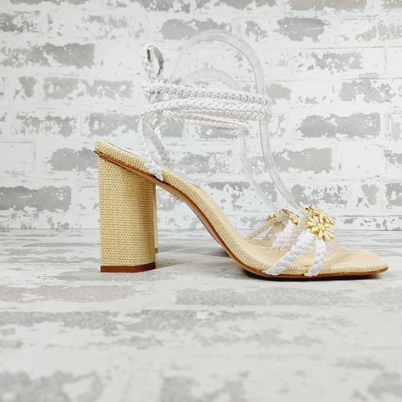 NEW Schutz Hina White Cream Flowers Square Toe Block Heel Strappy Sandals W829 - Picture 5 of 12